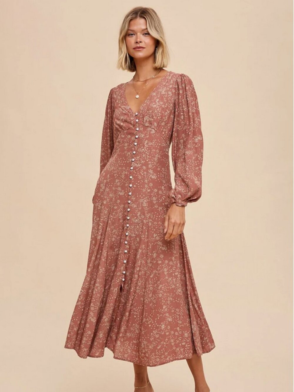 Francie Floral Button Down Maxi Dress - Mauve
